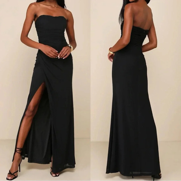 Lulus Dresses & Skirts - NWOT Lulus Epitome of Allure Black Mesh‎ Strapless Ruched Tulip Maxi Dress
